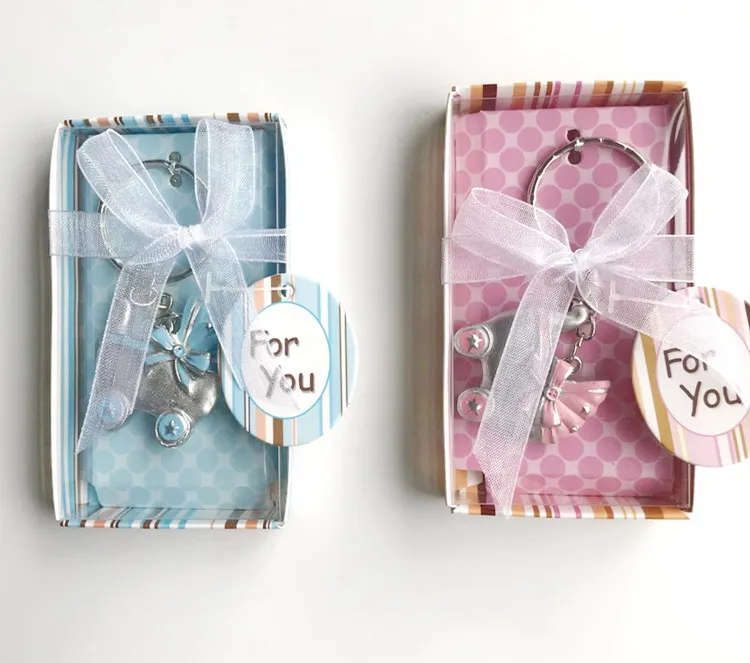 

15pcs/lot Baby Carriage keychain Baby Shower Favor Pink/Blue Key Chains Birth Gift Keychain Favor Free shipping