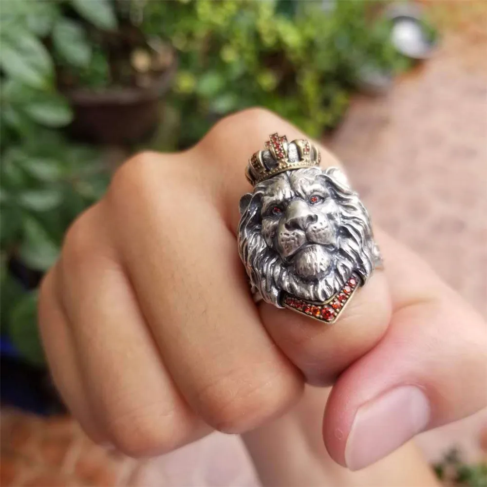 

Temperament Retro Lion Head Ring Men's Open Cross Crown Ring Hip Hop Party Punk Style Accessories Jewelry Gift Wholesale