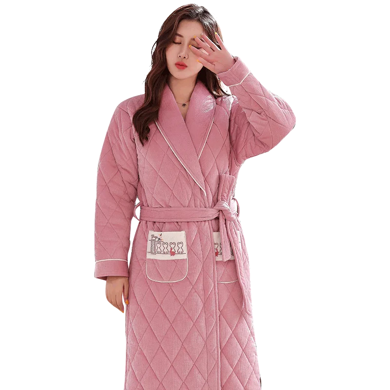 3 слоя толстый бархат флисовая подкладка теплый длинный халат шикарный карман