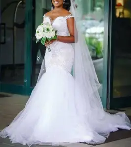 African Mermaid Lace Wedding Dresses 2023 Off the Shoulder vestido de noiva Plus Size Appliques CustomWedding Dress Bridal Gown