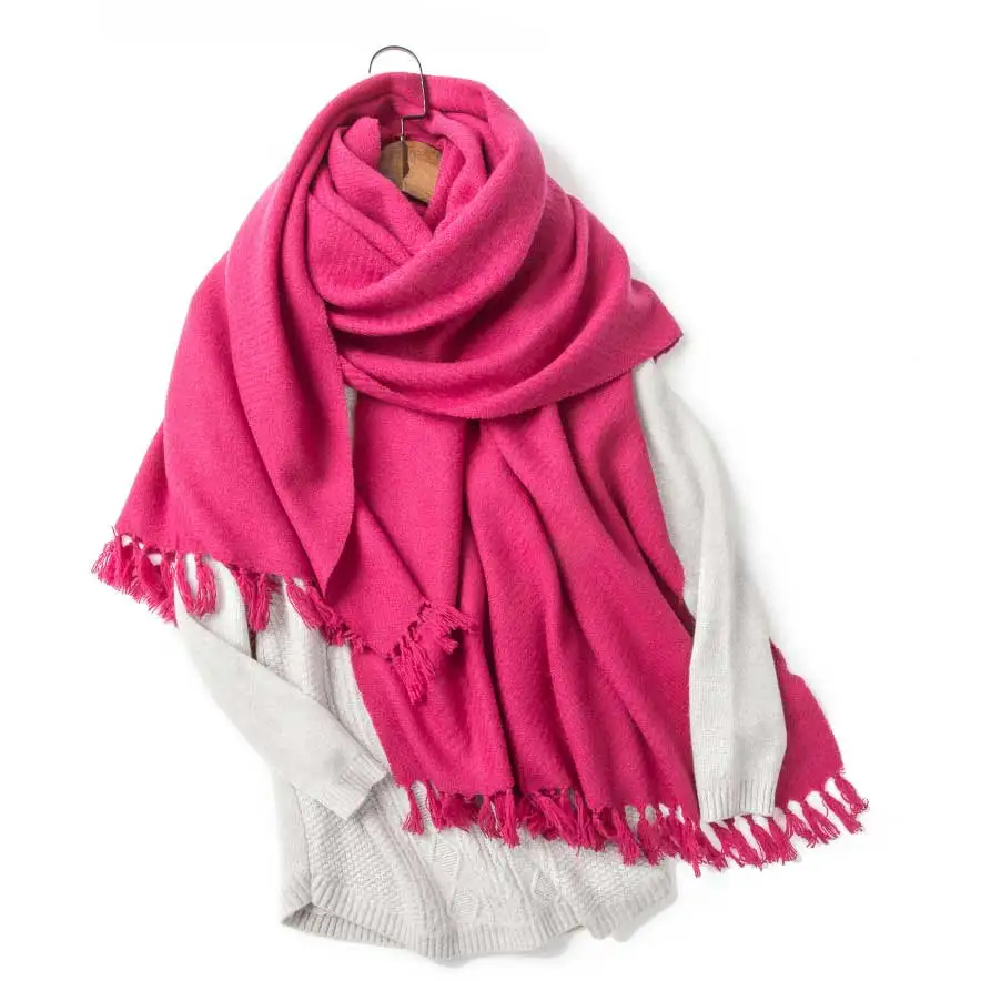 Hot pink Кавме кашемировый шарф с кисточками для женщин модные женские шарфы зимний теплый шерстяной шарф шаль 70*195 см 270 г - Цвет: Hot pink