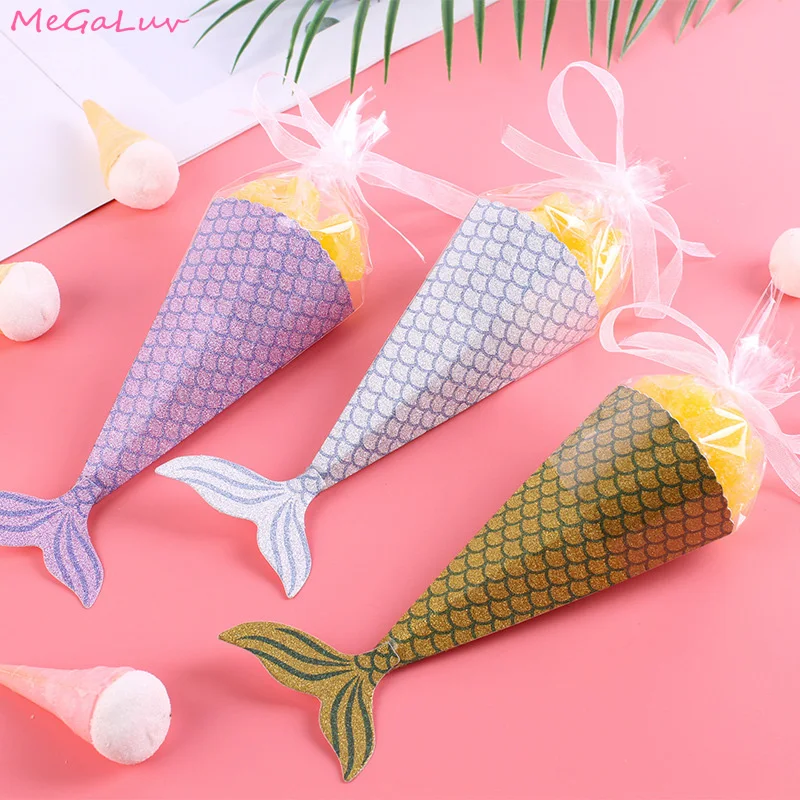 

10Pcs/Set Elegant Mermaid Gift Bag For Kids Birthday Little Mermaid Candy Gift Boxes Baby Shower Wedding Decoration
