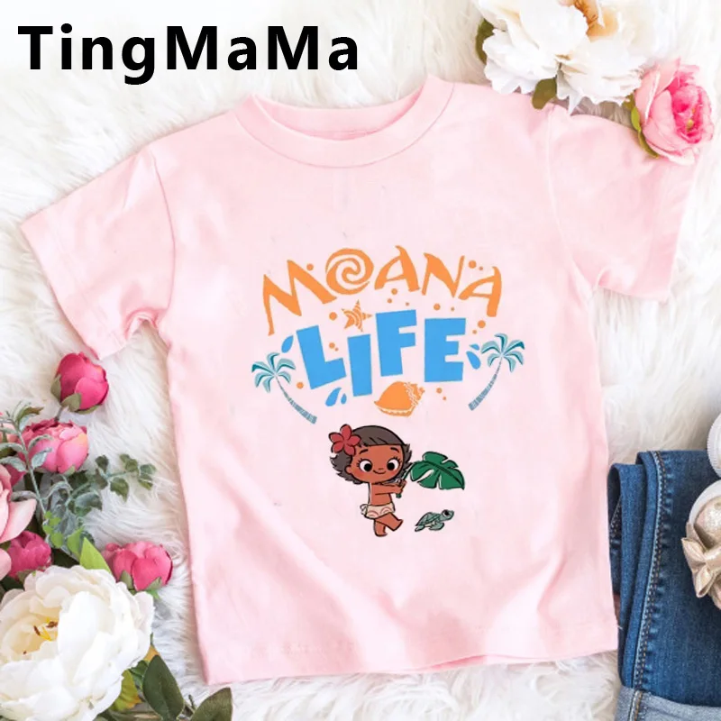 Мультяшная футболка Моана детские летние топы 2020 милая аниме розовая для девочек