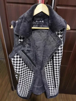 L-5XL, зимний женский хлопковый жилет из овечьей шерсти, длинный клетчатый женский шерстяной жилет большого размера без рукавов, толстый теплый повседневный бархатный жилет - Цвет: Черный