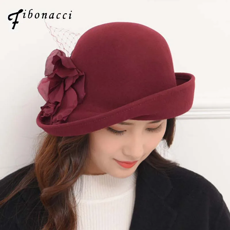 Шляпа Фибоначчи с большими цветами Женская нестандартная фетровая шляпа полями