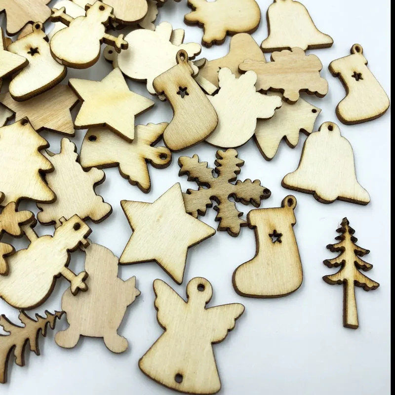 

50 шт., деревянные пуговицы-снежинки для скрапбукинвечерние