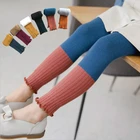 Детские брюки, Новинка весна-осень 2021, стильные модные леггинсы в Корейском стиле с оборками, комбинированные укороченные брюки контрастных цветов для девочек