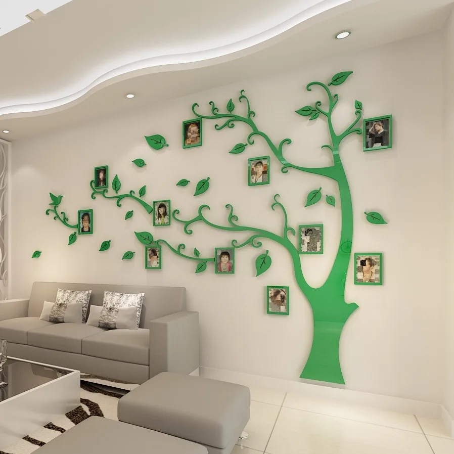 Green RIGHT 3D DIY Семейные свадебные фото дерево ПВХ Наклейки на стены, художественные домашние ТВ фоновые декоративные наклейки на стены, 4 размера Настенный Плакат Фреска - Цвет: Green RIGHT
