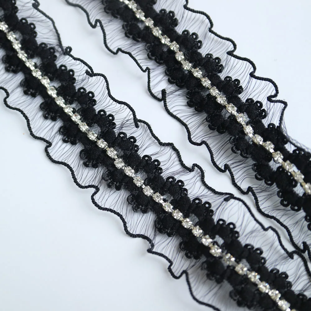 

5yards Rhinestone black beaded lace trims for clothes Sewing lace trimming ribbon for DIY clothes accessories