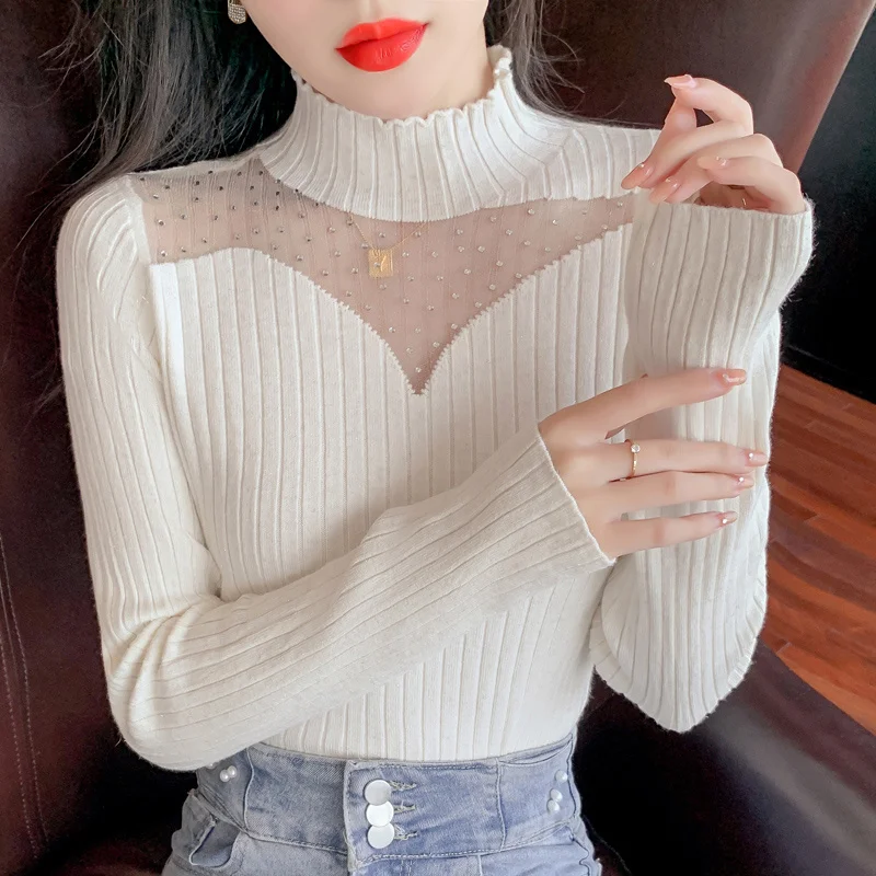 

Sweater Elegant New Slim Bottoming Top Half Turtleneck Design Knitwear Autumn Winter Clothing Winter 2021 For Women Long Sleeve