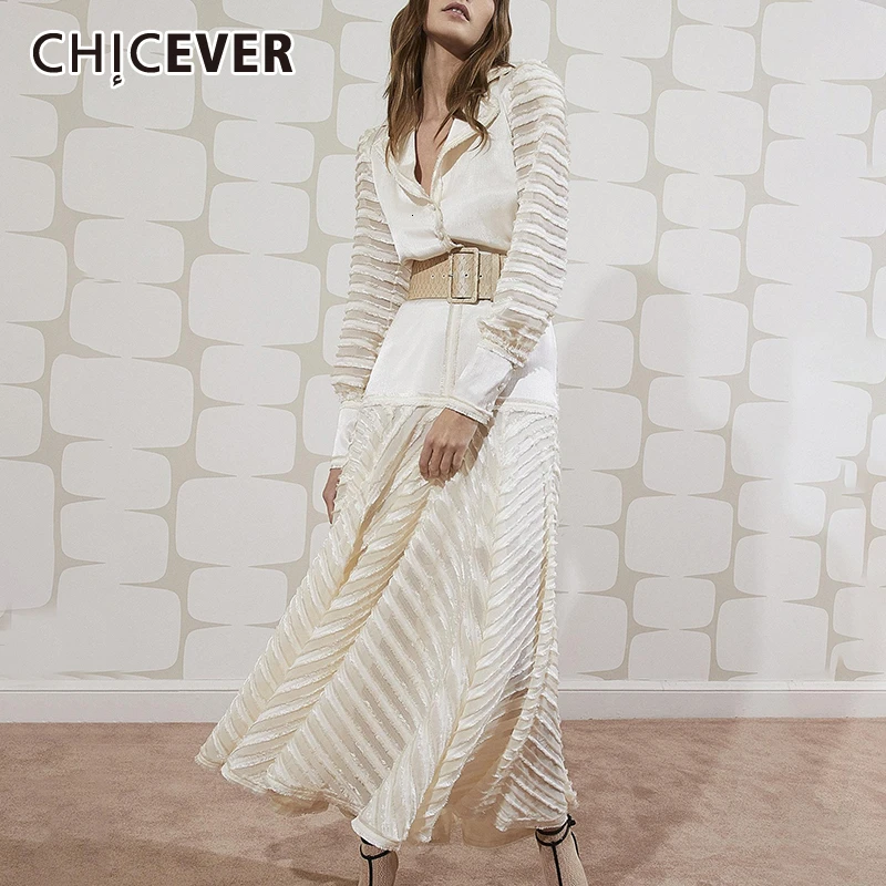 Женское платье макси CHICEVER лоскутные с бантом длинным рукавом и высокой талией на