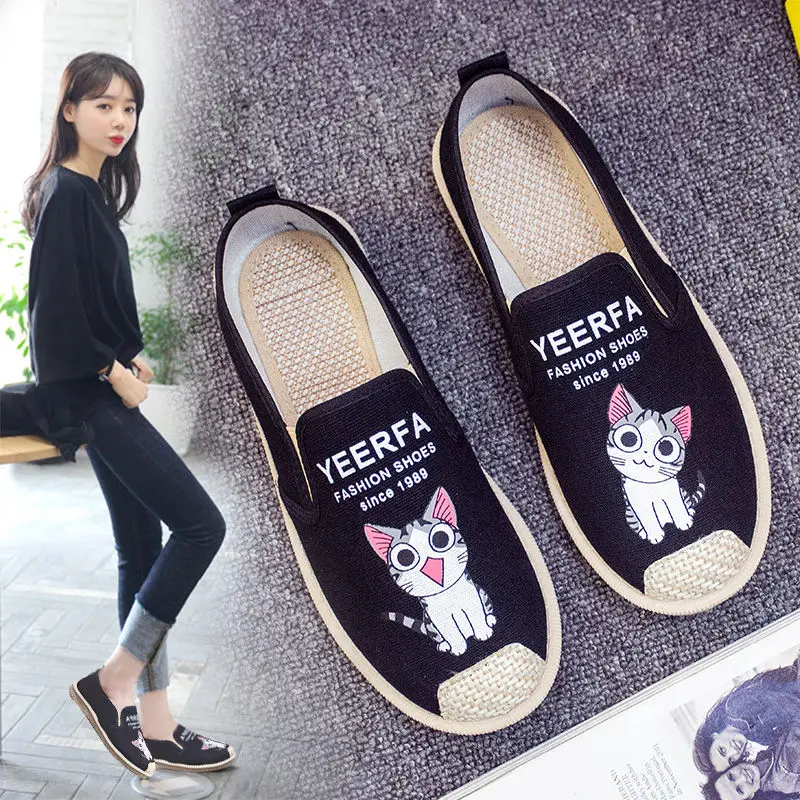 

Summer Shoes for Women Slip-On Low Top Canvas Shoes Breathable Cartoon Casual Sneakers