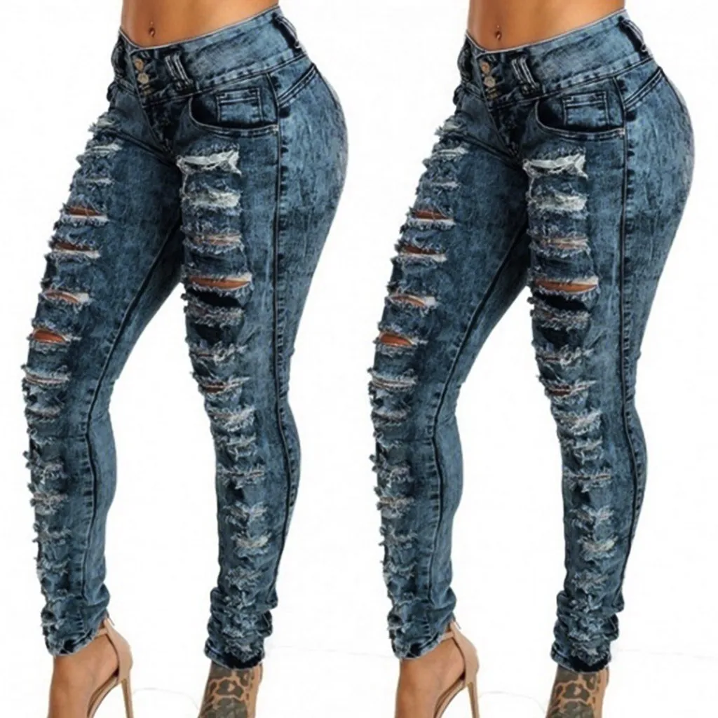 Женские рваные джинсы SAGACE эластичные брюки-карандаш леггинсы большие размеры 2020
