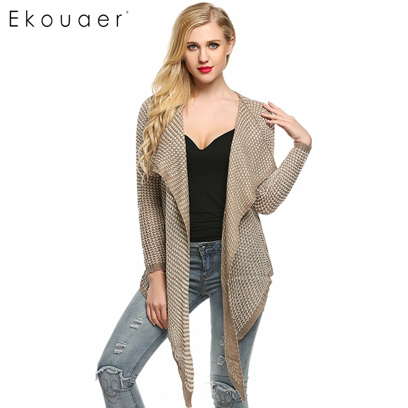 Ekouaer Women Loose Casual Knit Cardigan Jacket Irregular Sweater Tops Coat Stylish Ladies Sweatercoat |