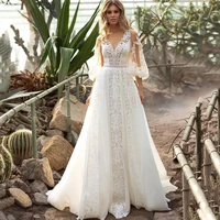 rustic ivory fairy vintage wedding dresses 34 sleeve lace wedding gowns a line boho bridal dress robe de mariage china