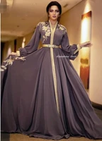 light grape purple kaftan lace evening dresses v neck embroidery appliques formal dress full sleeve arabic muslim party gowns