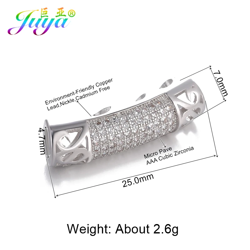 White Gold Juya DIY золотые/серебряные/розовые золотые разделительные бусины, поставки, микро проложенные циркониевые изогнутые трубчатые бусины для изготовления ювелирных изделий из натурального камня и жемчуга - Цвет: White Gold