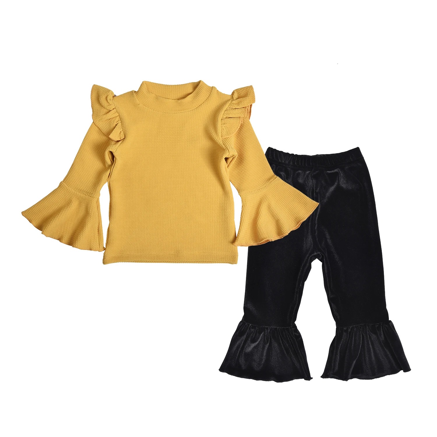 Детская одежда для маленьких девочек футболка с оборками + простые расклешенные