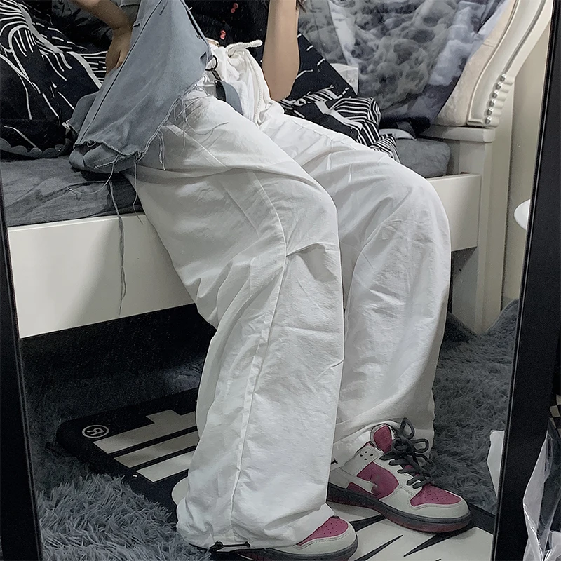 

Casual Pants For Women Loose Straight Wide Leg Pants 2020 Autumn Elastic Waist Cargo Pants Cool Casual Plus Size Harem Trousers