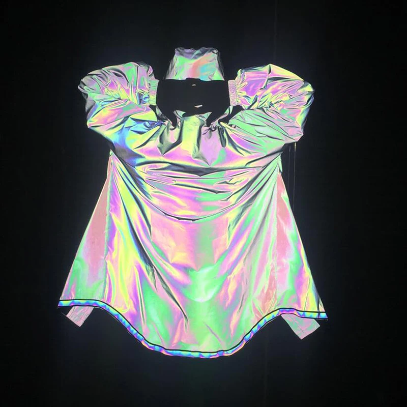 Тренчкот светоотражающий мужской длинная Асимметричная ветровка радужного