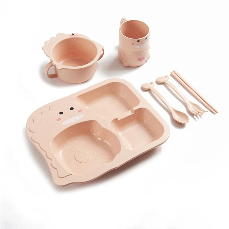 

6Pcs Baby Cartoon Dinosaur Tableware Children's Dinnerware Set Home Anti-hot Training Plate Kids Feeding Dishes
