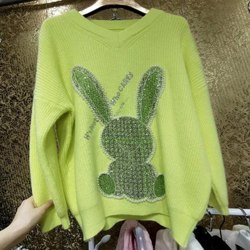 Стразы осенне-зимний свитер для женщин тяжелая промышленность флуоресцентный