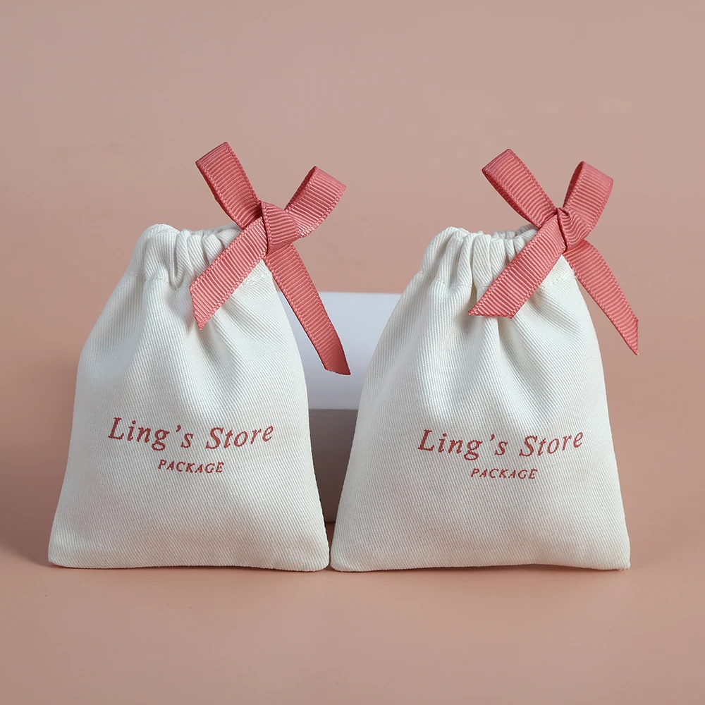 50 Personalized Logo Print Custom Cotton Drawstring Bags Jewelry Packaging Bag Chic Drawstring Pouches Premium Small Canvas Bag