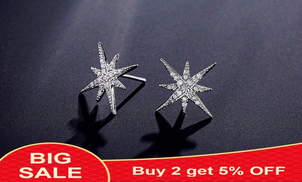 Delicate Cubic Zirconia Micro Inlay Star Stud Earrings Fashion Women Fashion Crystal Jewelry Wholesale