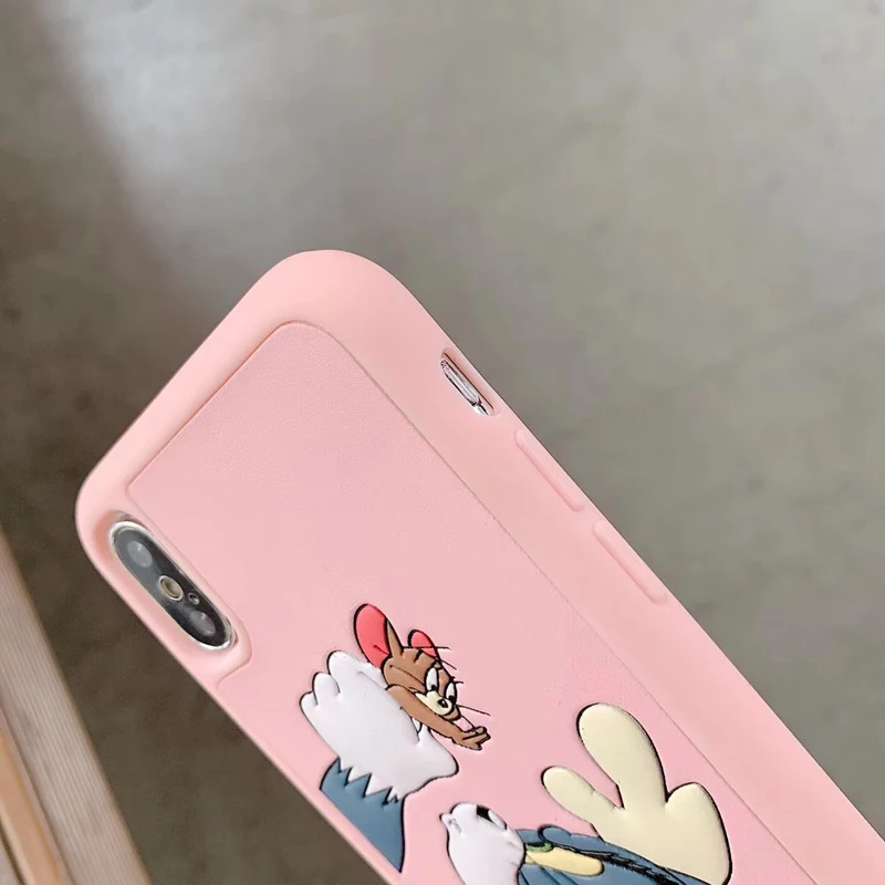 Милый чехол для пары Tom Jerry для iPhone 6 6 plus 7 7plus 8 8plus X XR XS MAX, Забавный чехол для телефона из искусственной кожи с мультяшной мышкой и кошкой