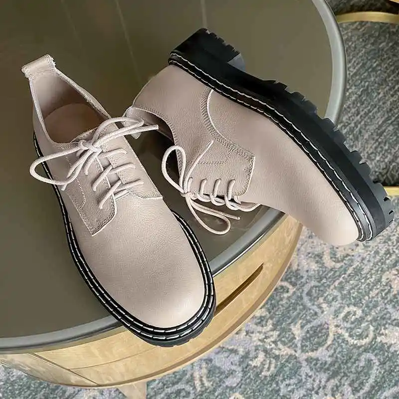 

Krazing Pot new popular star genuine leather solid round toe med heels daily wear fashion streetwear lace up women pumps L09