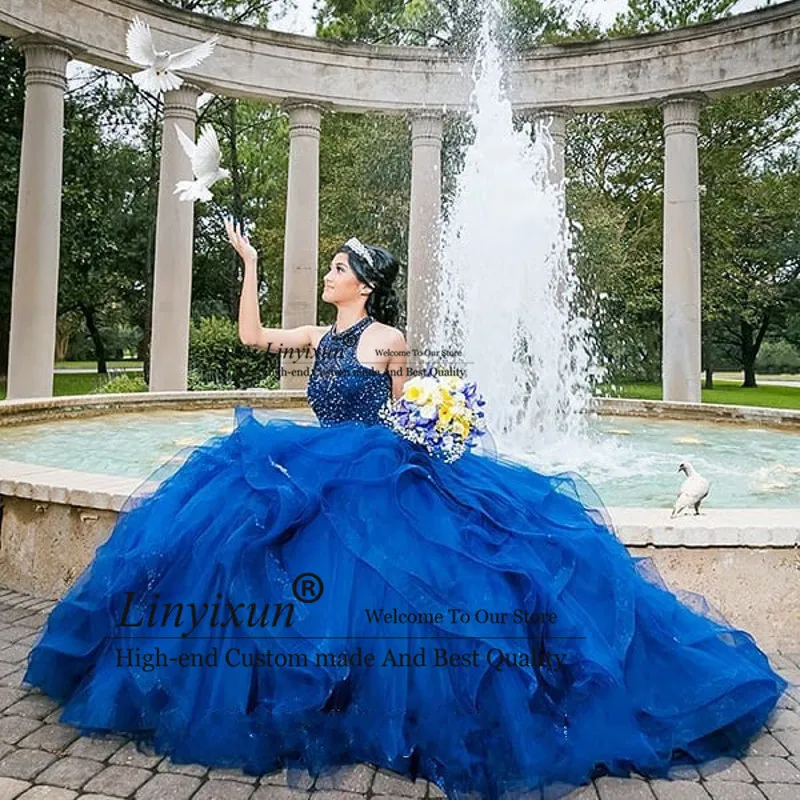 Золотистое бальное платье для девушек кружевное с аппликацией из бисера милое 16