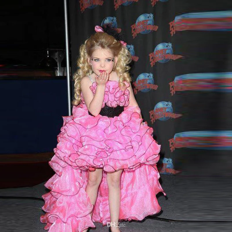 

vestidos de novia New Fashionable High Low Hot Pink Layered Lovely Ball Gown Girl Pageant Children flower girl Dress