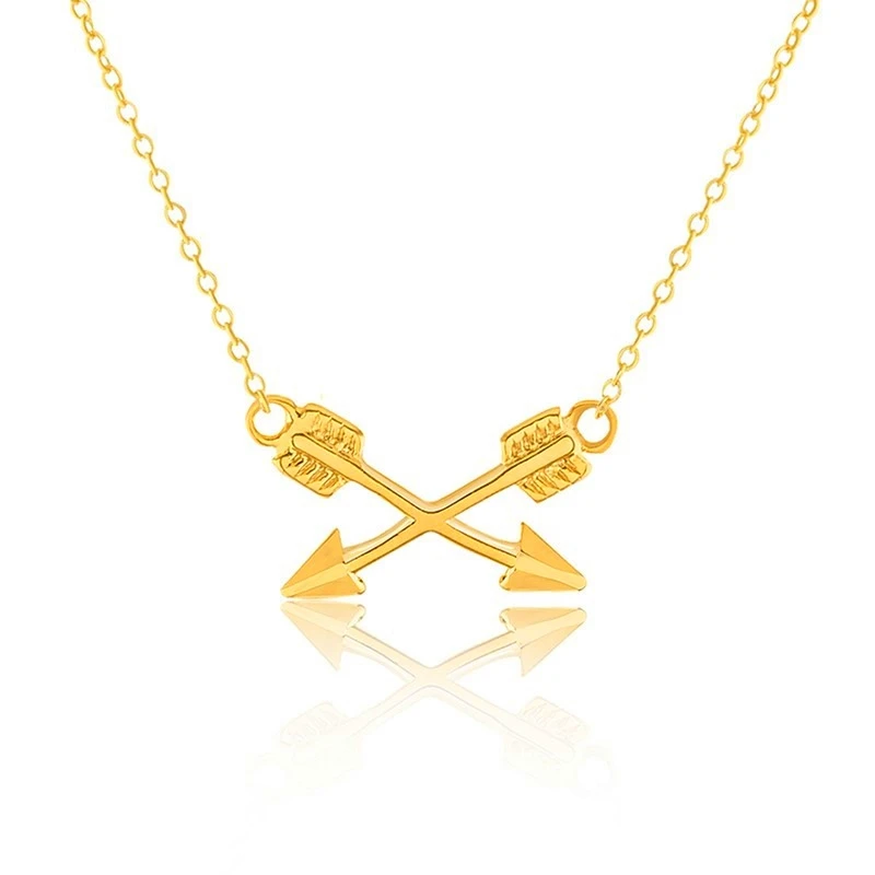 

Super Low Price Vintage Dainty Double Cross Arrow Necklace Women Men Jewelry Stainless Steel Gold Chain Collier Femme