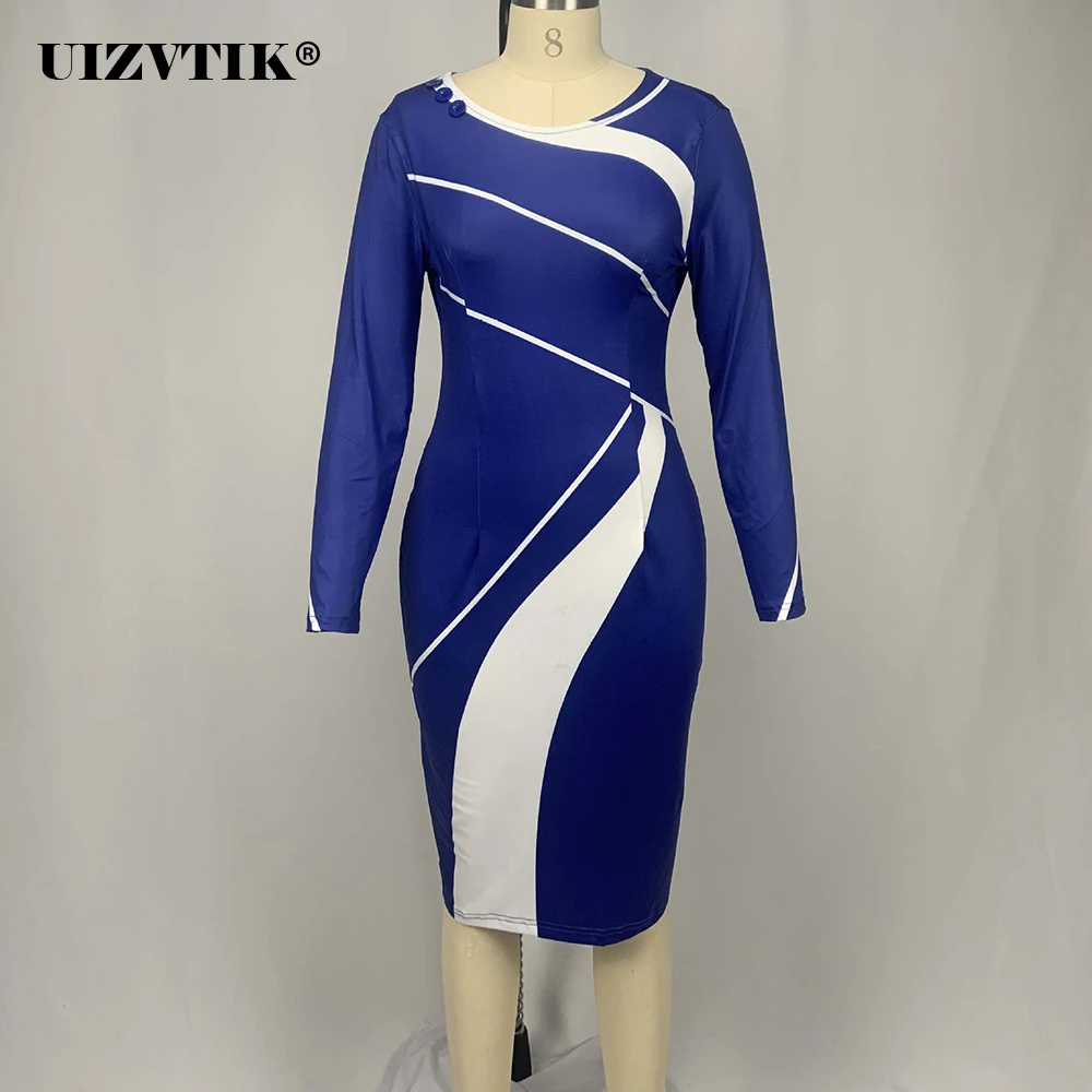 Полосатое платье с длинными рукавами для женщин 2021 летняя деловая модельная