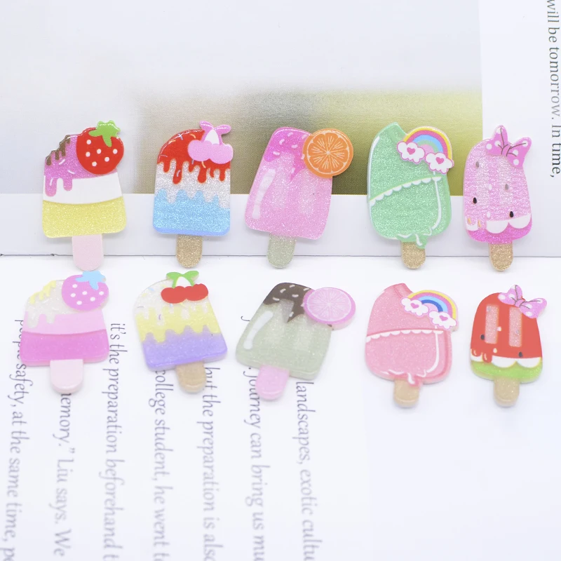 

20Pcs/lots Mini 20*34mm Sweet Ice Cream Gather Rainbow Home Decoration Baby Hairpin DIY Crafts Refrigerator Accessories