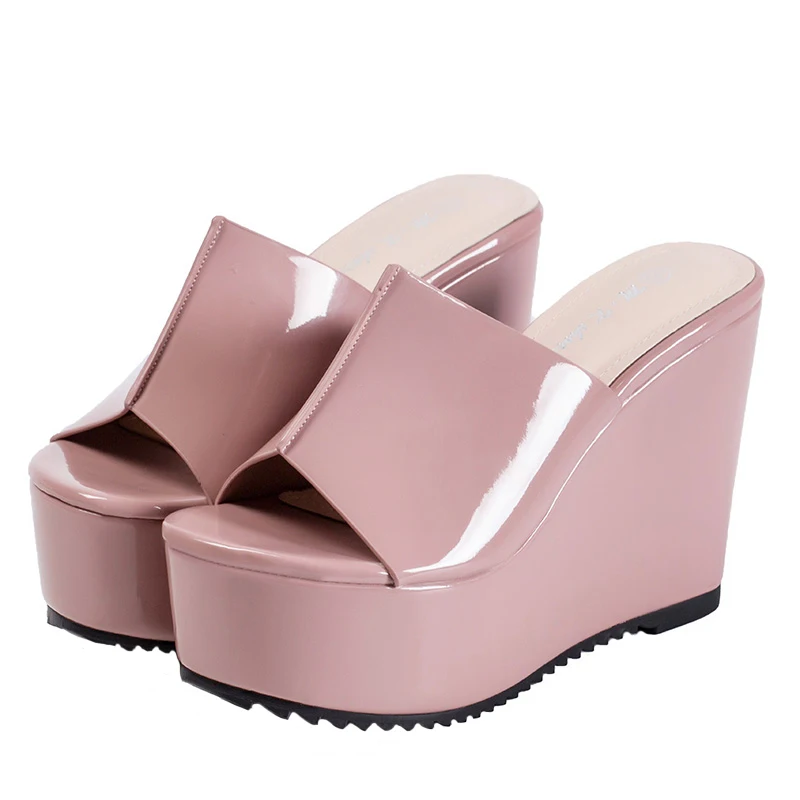 

Женские босоножки на танкетке, сандалии и тапочки из искусственной кожи на высоком толстом каблуке, лето 2019