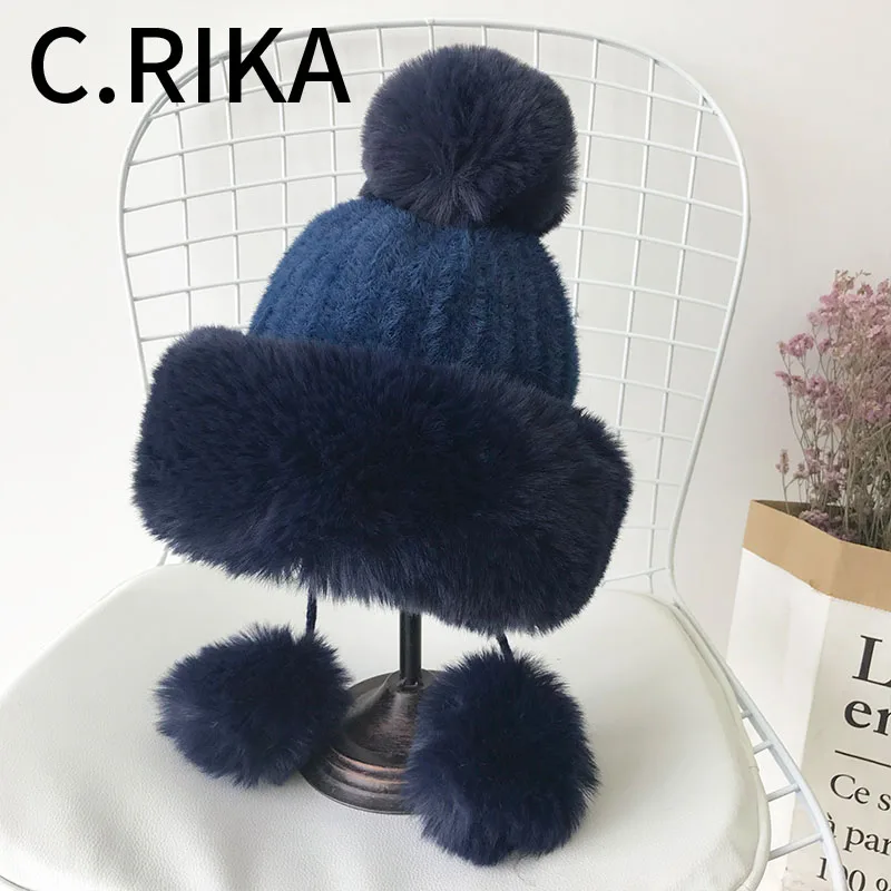 Зимняя женская однотонная вязаная шапка Faxu Fox Pom с помпонами Skullies Beanies шапки
