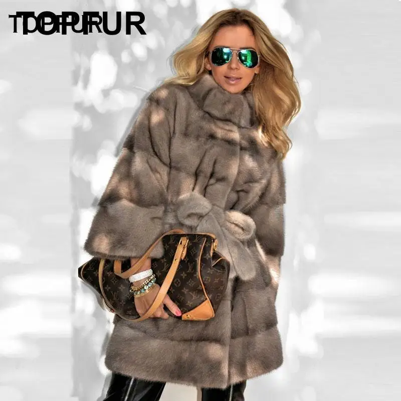 TOPFUR, новинка, модное зимнее женское пальто, натуральный мех, пальто для женщин, натуральный мех норки, верхняя одежда и пальто с поясом, базовые куртки