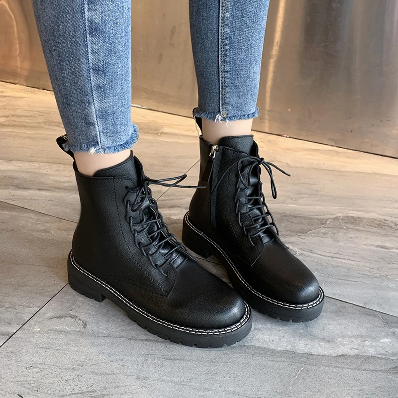 Женские повседневные зимние теплые ботильоны женская обувь с круглым носком на