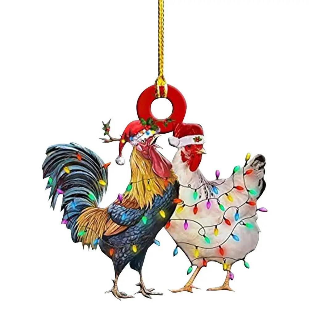 

Рождественская курица, искусственная курица в рождественской шляпе, креативный светящийся куриный орнамент для рождественской елки
