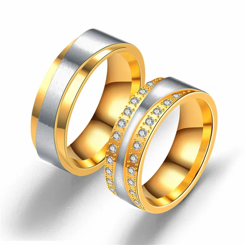 

Bxzyrt Gold-Color Wedding Bands Rings Stainless Steel For Women Men Jewelry Engagement Ring Couple Anniversary Gift