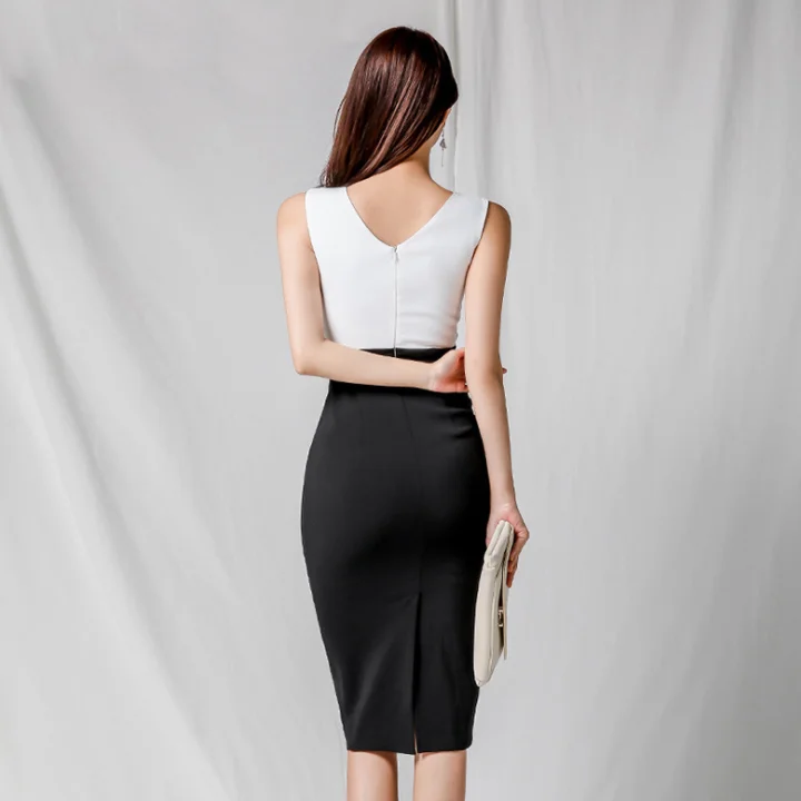 Летнее платье карандаш для офисных леди маленькое сексуальное с v образным