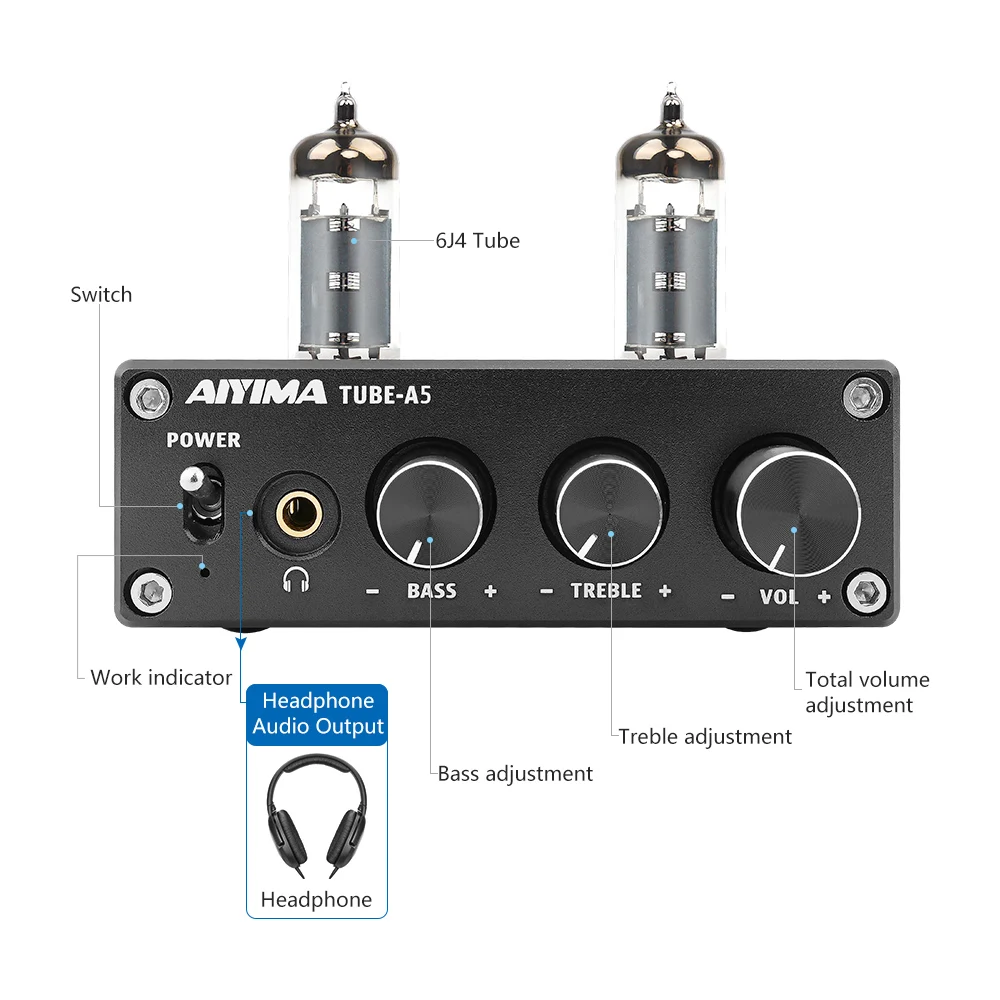 AIYIMA 50 Вт * 2 TPA3116D2 Bluetooth 4 вакуумные 6J4 трубки HiFi Цифровые усилители стерео усилитель