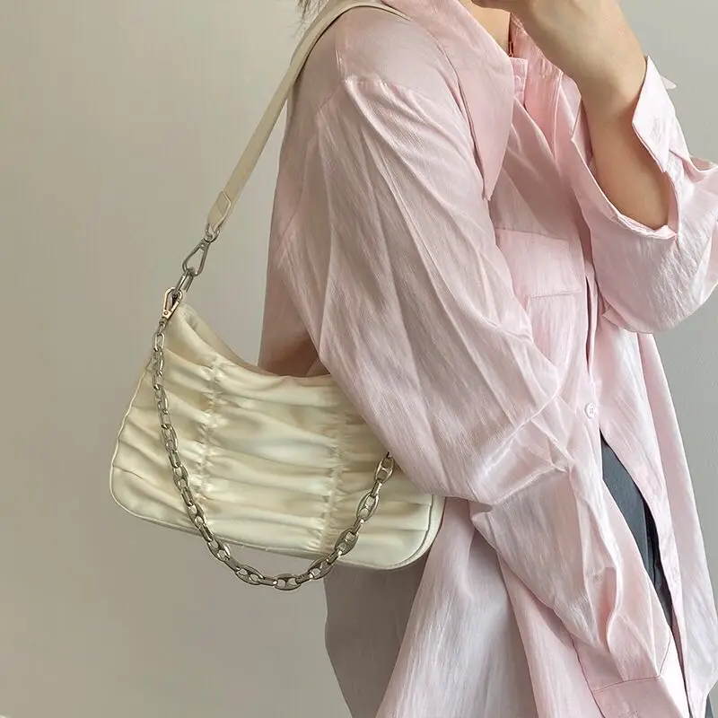 

Морщин цепь подмышек, сумка для женщин из искусственной кожи в стиле "багет" сумка в Корейском стиле, модная сумка через плечо, женские сумки ...