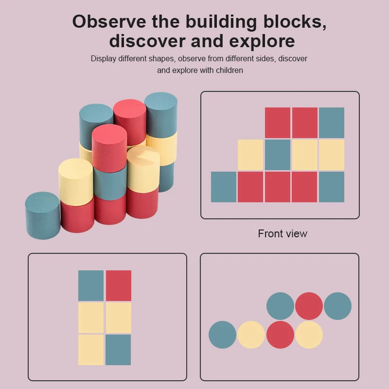 

Children's Early Education And Colorful Cylinder Building Blocks Colorful 3D Puzzle Wooden Math Toys For Children Color & Shape