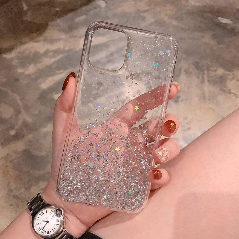 

Glitter Star Silicone Case For iPhone 11 Pro XS X XR Max Shining Sequin TPU Clear Back Cover For iPhone 6 6S 7 8 10 Plus SE 2020