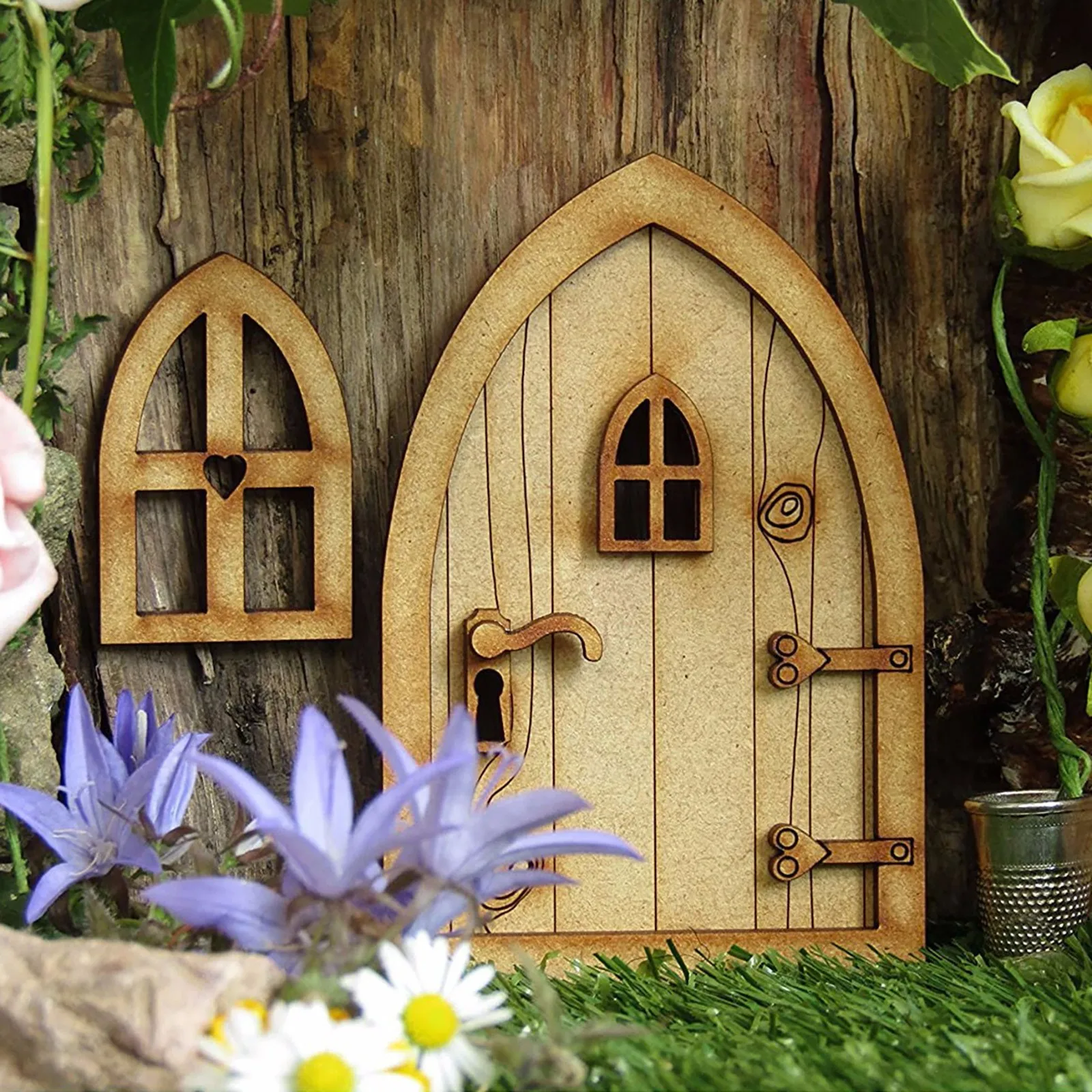 

Fairy Door and Windows Set for Trees Miniature Wooden Fairy Pixie Garden Outdoor Decor for Home Kids LBE LBE