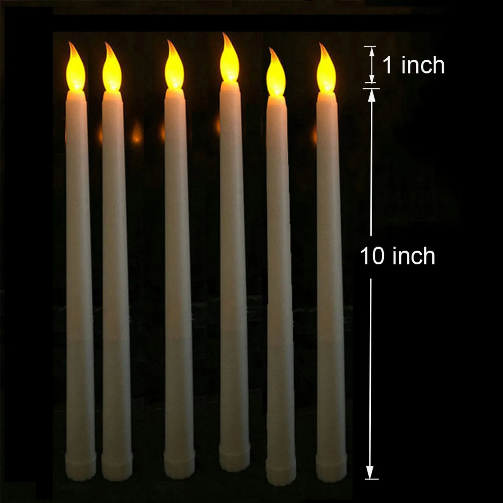 

6pcs Yellow Flickering Remote Led Candles Plastic Flameless Remote Taper Candles,bougie Led For Dinner Party Decoration#G30