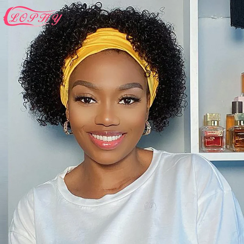 

Short Curly Headband Wig Human Hair Wigs Brazilian Remy Full Machine Made Wig Short Deep Wave Human Hair Wig For Black Women