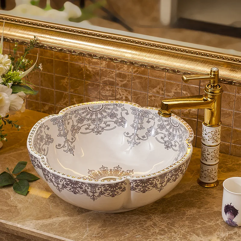 Керамическая раковина в форме цветка для дома круглая ванной комнаты |